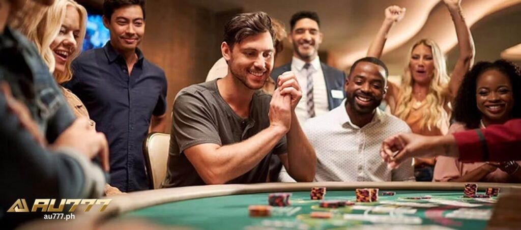 Happy individuals playing blackjack.